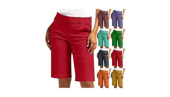 NaRHbrg Womens Bermuda Shorts Casual Summer Loose Athletic Short Lightweight Stretch Shorts Running Comfy Pants with Pockets Walking Running Yoga Red