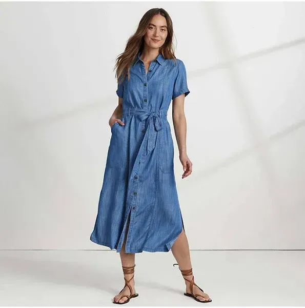 Lands' End Women's Tencel Button Front Midi Dress