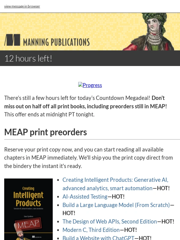 Manning - 12 hours left! HALF OFF all print books at manning.com