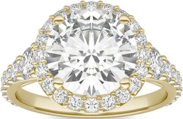 Charles & Colvard Moissanite Round Hearts & Arrows Signature Halo Engagement Ring