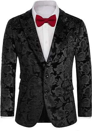 Grace Karin Men's Floral Slim Fit Velvet Tuxedo