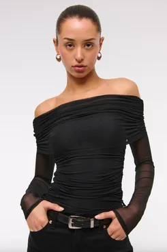 Abercrombie & Fitch Long-Sleeve Mesh Foldover Bodysuit