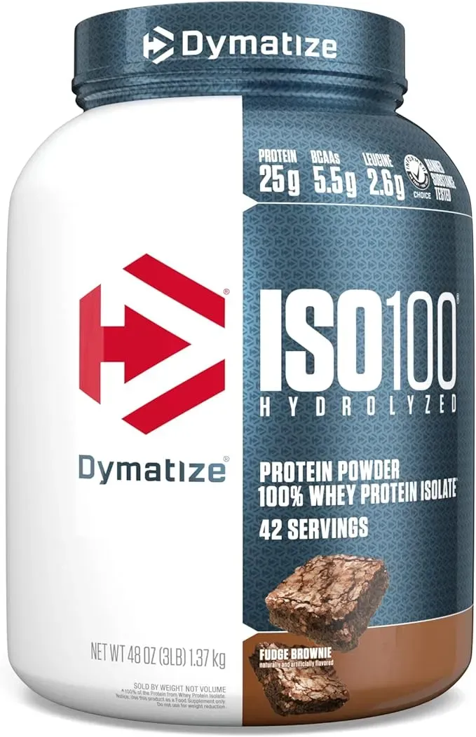 Dymatize ISO100 Hydrolyzed Protein Powder, 100% Whey Isolate Protein, 25g of Protein, 5.5g BCAAs, Gluten Free, Fast Absorbing, Easy Digesting, Gourmet Chocolate, 3 Pound