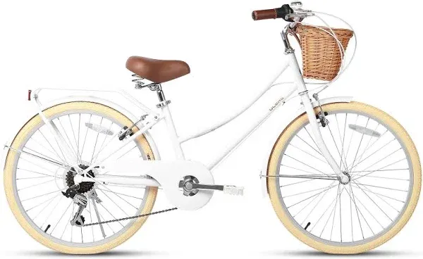 Glerc 20 24 26 Inch Beach Cruiser Bike, 6-Speed Hybrid City Bicycle for Girls Youth and Over 6 Years Old