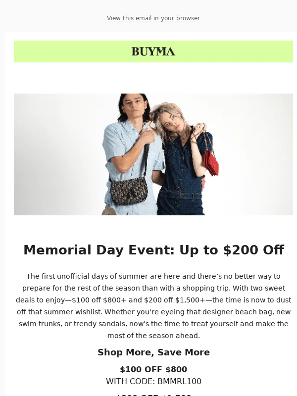 Buyma - Memorial Day: Up to $200 Off ??