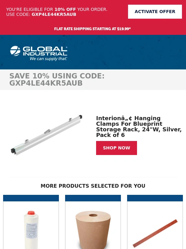 Global Industrial - Reminder: Get 10% off Interion™ Hanging Clamps For Blueprint Storage Rack,24"W,Silver,Pack of 6