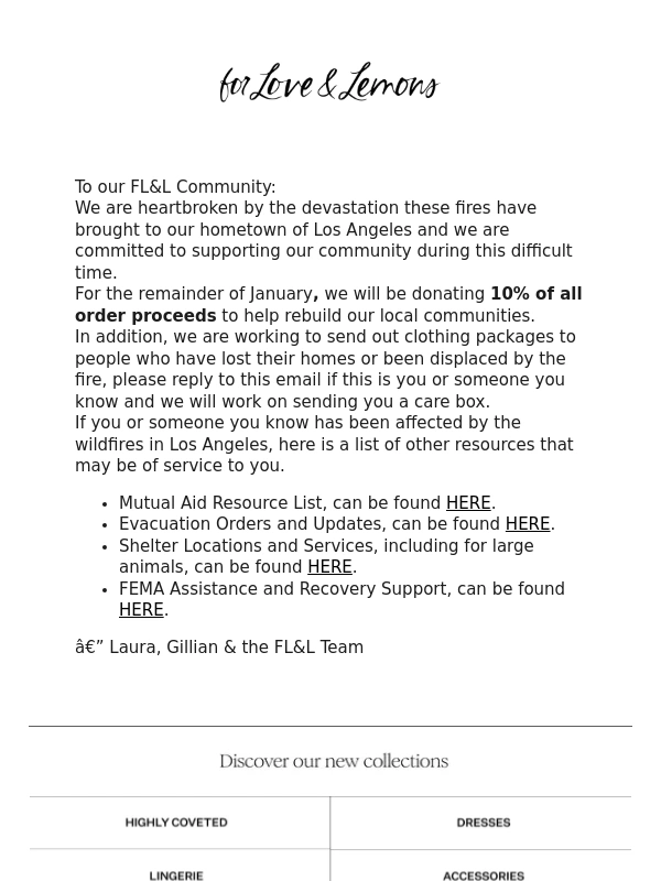 For Love and Lemons - A note on the LA wildfires