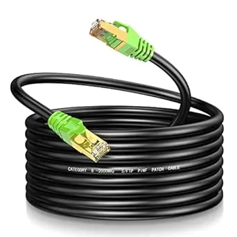 LEKVKM Cat8 Ethernet Cable 200Ft Round S/FTP Outdoor&Indoor Heavy Duty High Speed Cat8 LAN Network Cable 40Gbps 2000Mhz