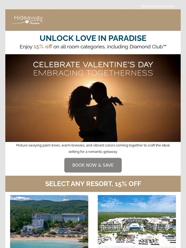 Royalton Resorts - Valentine's Flash Sale: 15% Off ALL Adults-Only Rooms ?