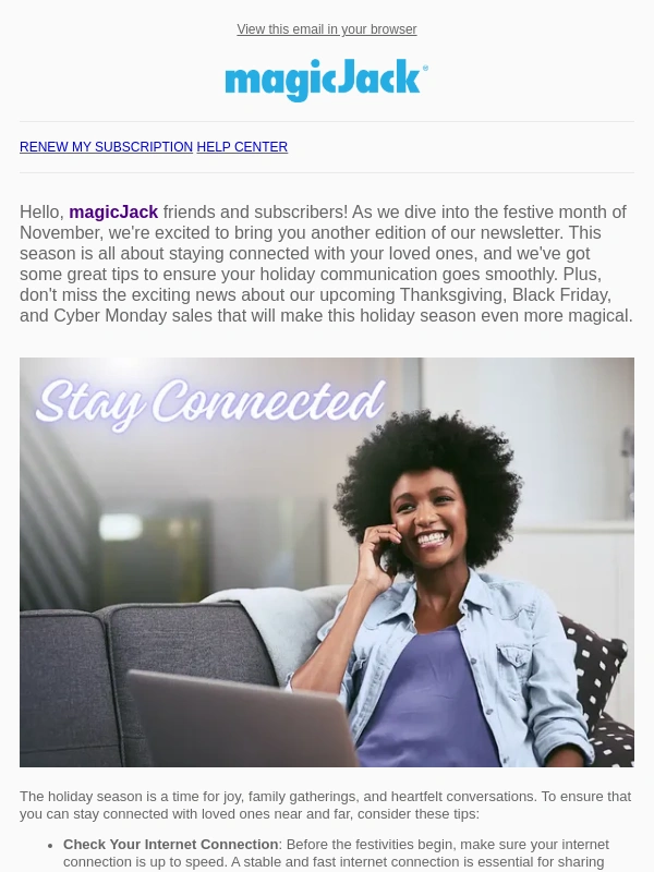 MagicJack -  ?Connecting and Saving for the Holidays