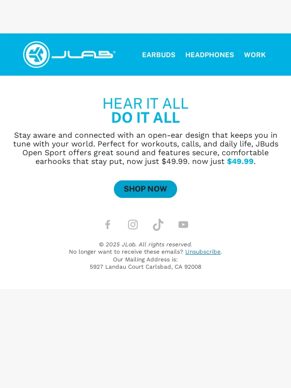 JLab Audio - JBuds Open Sport Now $49.99