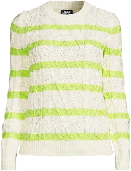 Lands' End Women's Aran Cable Crew Neck Sweater