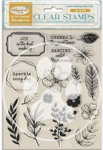 Stamperia Masquerade Flowers and Labels Clear Stamp Set