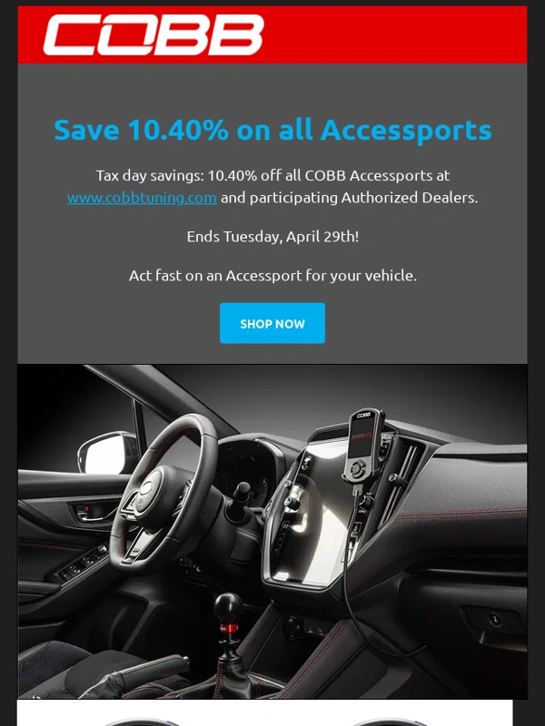 COBB Tuning - Tax Day Promotion: Save 10.40% on Accessports Through 4/29!
