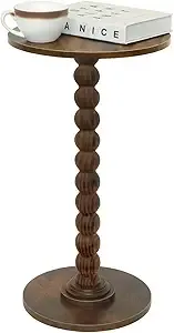 Round Side Table Modern Accent Nightstand Small Drink Table with Solid Wood Leg, Rustic Brown