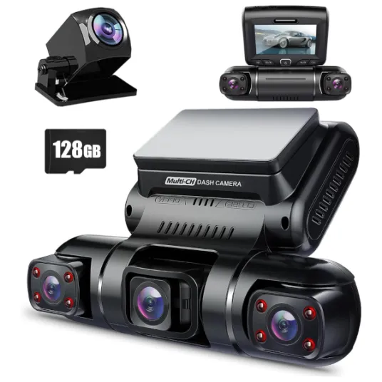 PRUVEEO 360 Degree View 4 Channel Dash Cam Front and Rear Inside Left Right, Dash Camera for Cars, Built-in GPS WiFi Night Vision, 24/7 Recording Parking Mode Monitor, Free 128G Card