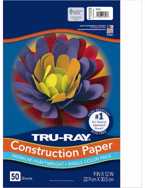 Tru-Ray Construction Paper 9x12 White 50 Sheets