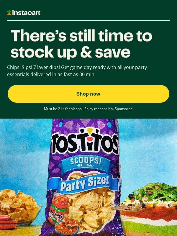 Instacart - 2 days till kickoff? Game day snacks... assemble!