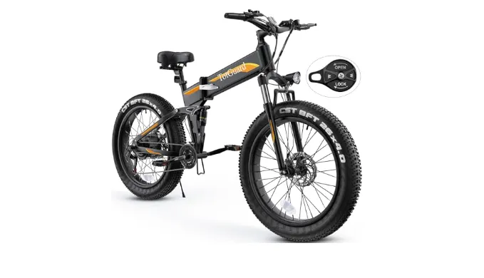 TotGuard Electric Bike, 26″ x4.0 Fat Tire Electric Bike with 975W Peak Motor, 48V 10.4Ah Removable Battery, Foldable Ebike, 21.6MPH Electric Mountain Bike, Dual Shock Absorbers, 21 Speed