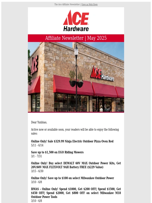 Ace Hardware - Fwd: Ace Hardware: Big Savings on Outdoor Power Tools & More!