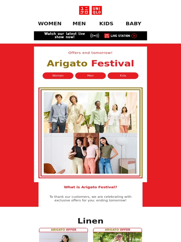 UNIQLO - Ending tomorrow: Arigato Festival Offers