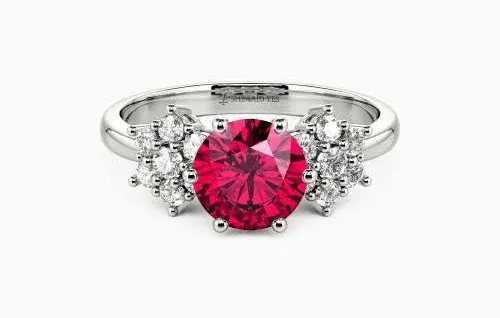 "The Whisper Of Snows" Round Cut Side Stone Engagement Ring