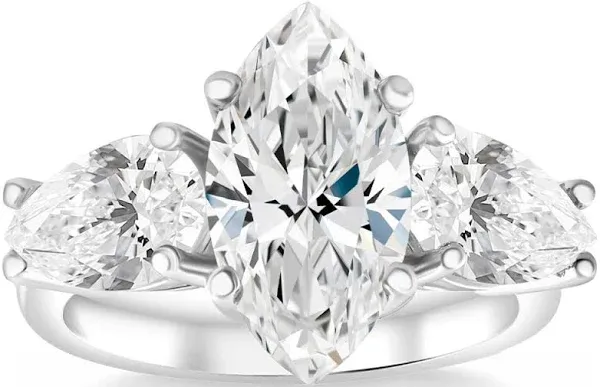 Bliss Diamond 14K Gold Lab Grown Marquise and Pear Three Stone Engagement Ring