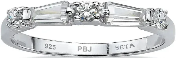 PalmBeach Jewelry Women's Sterling Silver Cubic Zirconia Round and Baguette Ring