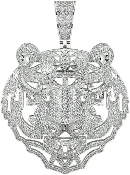 ItsHot Bold 14K Gold Diamond Tiger Head Pendant for Men 8.13ct