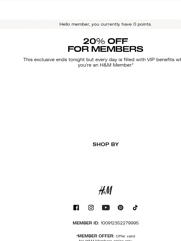H&M - Last day: 20% off sitewide for Members