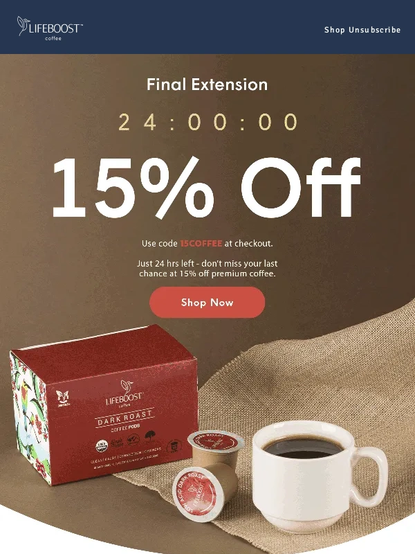 Lifeboost Coffee - Final extension... get 15% off the best cup o' joe you've ever had