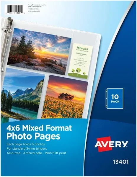 Avery Photo Storage Pages for Six 4 x 6 Mixed Format Photos 13401