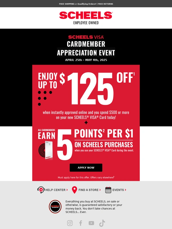 Scheels - Visa Event: Get Up to $125 off When Instantly Approved!