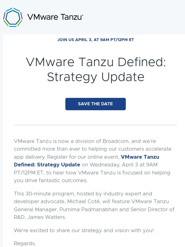 Vmware - Save the date: Learn about our strategy and vision for VMware Tanzu