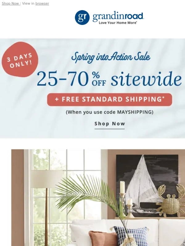 Grandin Road - 3 DAYS ONLY! 25-70% off + free standard shipping sitewide