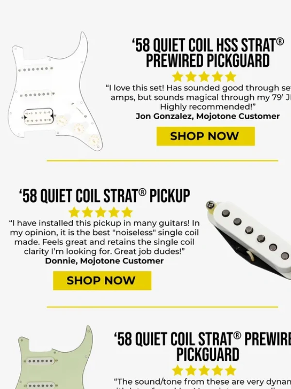 Mojotone - Congratulations To... + 15% Off Quiet Coil Pickups & Pickguards! ?