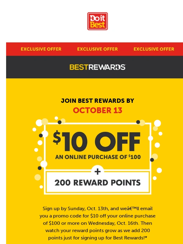 Do it Best - Unlock $10 savings + 200 pts! ?