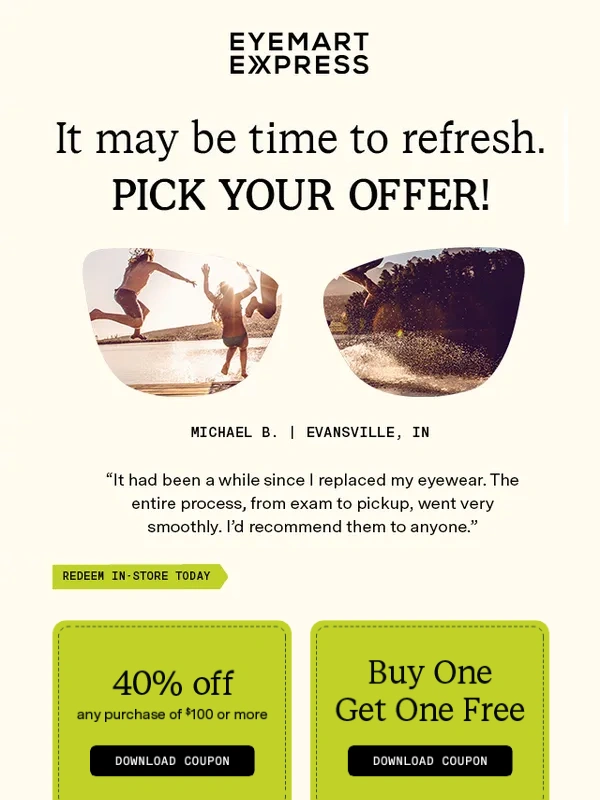 Eyemart Express - ? 40% Off or Buy One Get One FREE ?