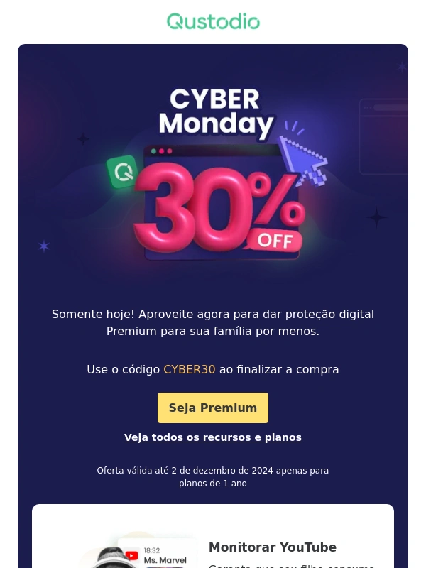 Qustodio - Só hoje! Ganhe 30% off no Premium ?