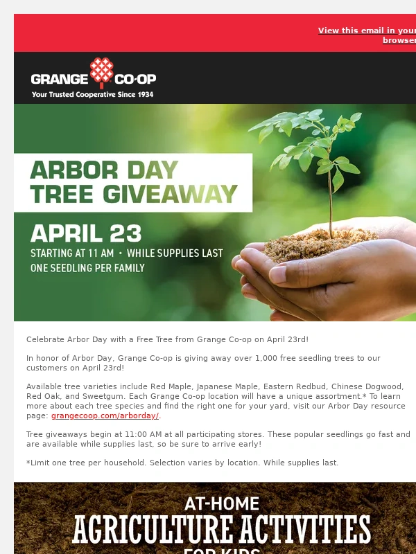Grange Co-op - Arbor Day Free Tree Giveaway