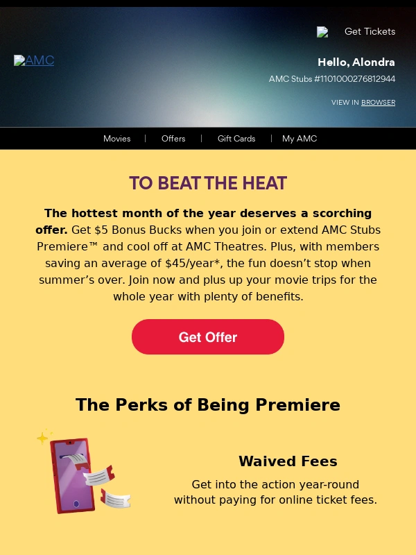 AMC Theatres - Dive Right Into Premiere With $5 Bonus Bucks