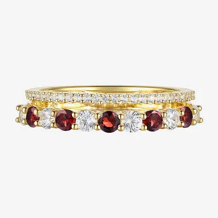 14K Gold Over Silver Stackable Ring with Lab Created Gemstone