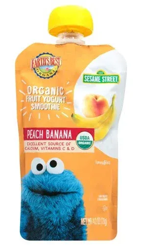 2-Pack Earth's Best Organic Fruit Yogurt Smoothie 2+ Years Peach Banana 4.2 Oz
