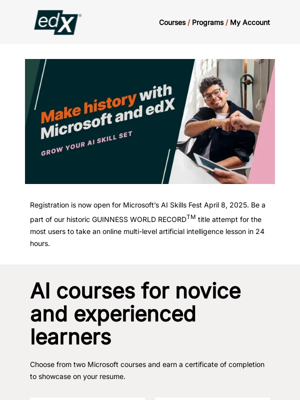 edX - Break a record and build your AI skills with Microsoft’s free course