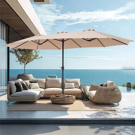 PHI VILLA 15ft Double-Sided Extra Large Patio Twin Umbrella