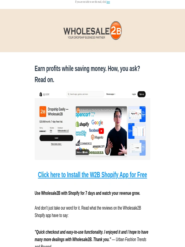 TLC - Claim Your Free Trial of Wholesale2B Shopify App ??