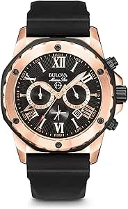 Bulova Men's Marine Star Series A Rose Gold Stainless Steel 6-Hand Chronograph Quartz Watch, Black Silicone Strap Style: 98B104 - $290.69