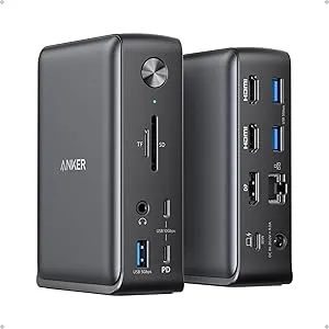 Anker Laptop Docking Station, 13-in-1 USB-C Docking Station, Triple Display with 2 x 4K HDMI and 1 x DP, 85W Charging for Laptop, 10 Gbps USB-C and 5 Gbps USB-A Data, Ethernet, Audio, SD