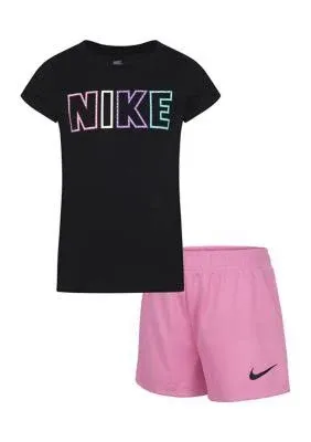 Nike Girls Cotton Graphic T-Shirt and Mesh Shorts