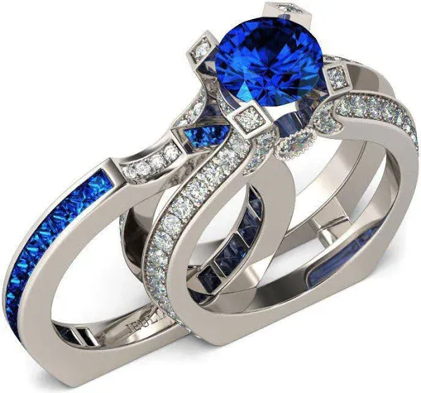 Jeulia Sterling Silver Interchangeable Round Cut Wedding Ring Set